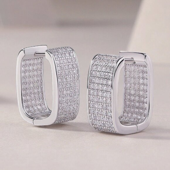 Square Hoop Earrings for Women Zirconia Earrings Dainty Jewelry for Women - Picture 3 of 5